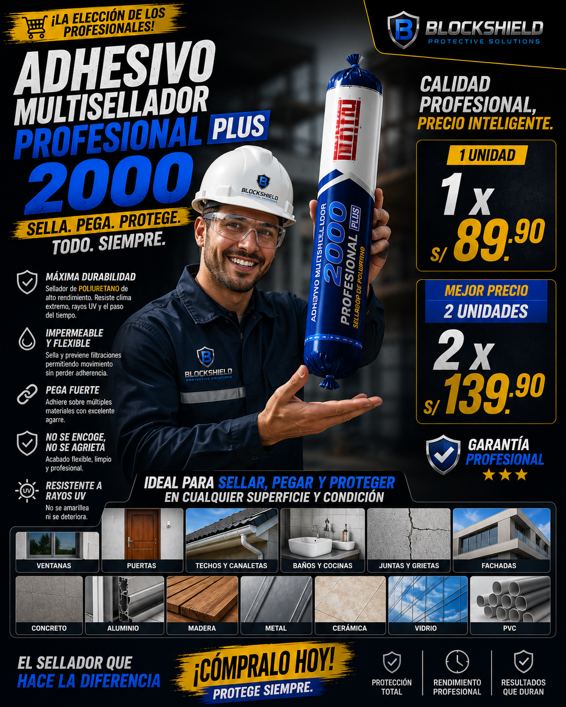BLOCKSHIELD PU-2000 PRO / ADHESIVO MULTISELLADOR PROFESIONAL PLUS